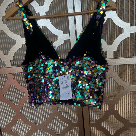 New Zara multi colored sequin crop top Medium - Picture 3 of 3